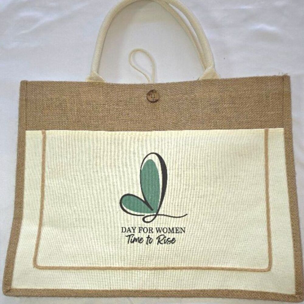 Cream Jute Tote with Green Accent – Day for Women